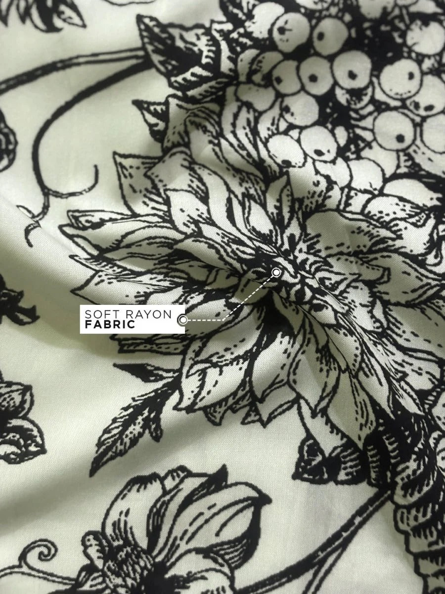 Spatex Floral Panel Printed Premium Casual Shirt for Men | White & Black Designer Half Sleeve Cuban Collar Shirt