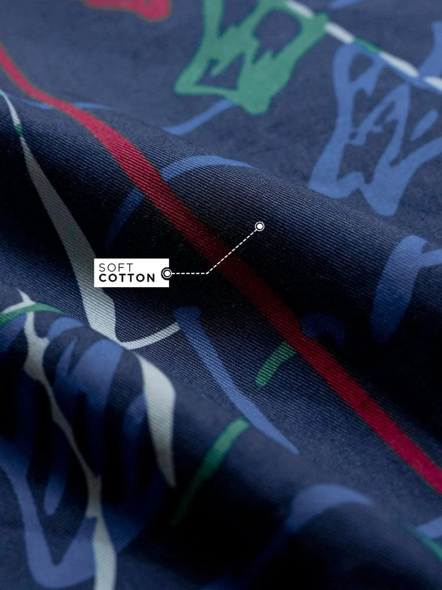 Spatex Himalayan Prayer Flag Printed Premium Casual Shirt for Men | Navy Blue Designer Full Sleeve Ethnic Shirt
