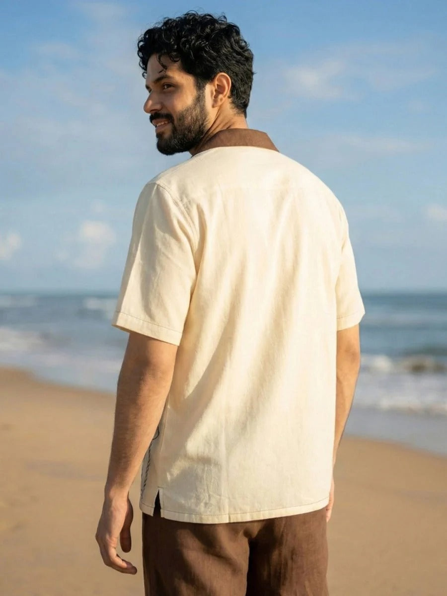 Spatex Tropical Embroidered Premium Casual Shirt for Men | Beige Designer Half Sleeve Resort Shirt